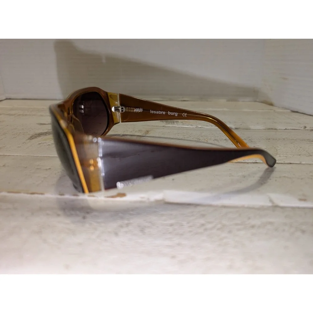 Vtg. Paul Frank Le Sabre Burg Burgundy Gold Sunglasses Oversized Cutout Bridge